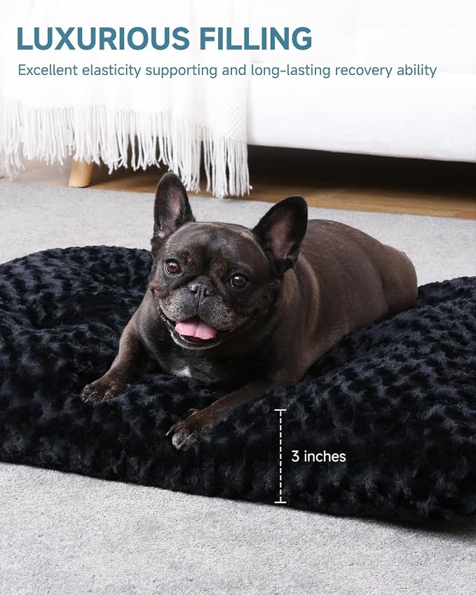 KSIIA Washable Dog Bed Anti-Slip Dog Crate Beds Deluxe Plush Kennel Pad Comfy Pet Sleeping Mat for Small Dogs, 23" x 18", Black - Image 3