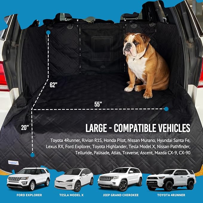 Bulldogology SUV Cargo Liner for Dogs 55"x82" Heavy Duty Complete Pet Trunk Cargo Cover Area - Trunk Cover Car Protector for Dogs Waterproof Nonslip Mat - Dog Cargo Liner SUVs Vans Cars (Large, Black) - Image 2
