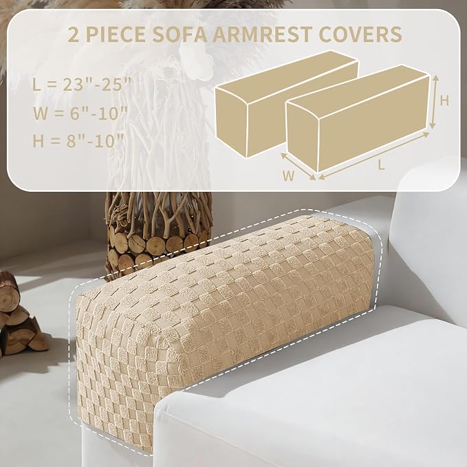 YEMYHOM Couch Cushion Covers for Sofa, Stretch Sectional Couch Armrest Covers Washable Thick Furniture Protector Sofa Slipcovers for Pets (2PC Armrest Cover, Beige) - Image 2