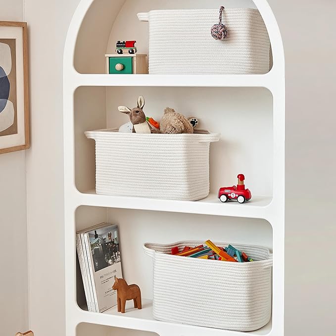 R RUNKA Cotton Rope Basket Set of 3 (15"x10.2"x9.1") - Rectangle Storage Bins - Versatile Toy Storage Organizer - Perfect for Kids, Dog Toys, Books, Shelves - White - Image 5