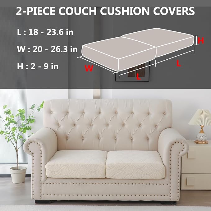 Genina Waterproof Couch Cushion Covers for Pets Washable Sofa Seat Covers | Non Slip,Stretch Jacquard Fabric,Pet Hair & Scratch Protection,Easy Installation,Furniture Protector,Sectional Sofa,2 Piece - Image 2
