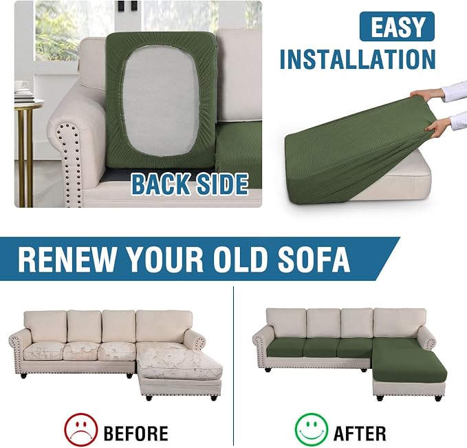 H.VERSAILTEX Sectional Couch Covers 4 Pieces Sofa Seat Cushion Covers L Shape Separate Cushion Couch Chaise Cover for Both Left/Right Sectional Couch (Seat Only: 1 Chaise + 3 Sofa, Bronze Green) - Image 5