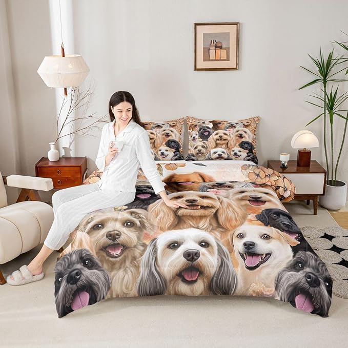 Dog Comforter Set Cute Pug Dog Kids Bedding Set for Boys Girls Teens Pet Comforter Flowers Branch Animal Decor Quilt Room 3Pcs Full Size - Image 5