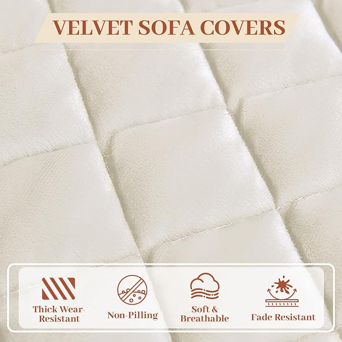 ALIECOM Sofa Cover Waterproof Couch Cover for Dogs Washable Velvet Sofa Slipcovers Loveseat Covers for 2 Cushion Couch Pet Friendly Non Slip Furniture Protector (Creamy White, 27.6" x 59.1") - Image 5