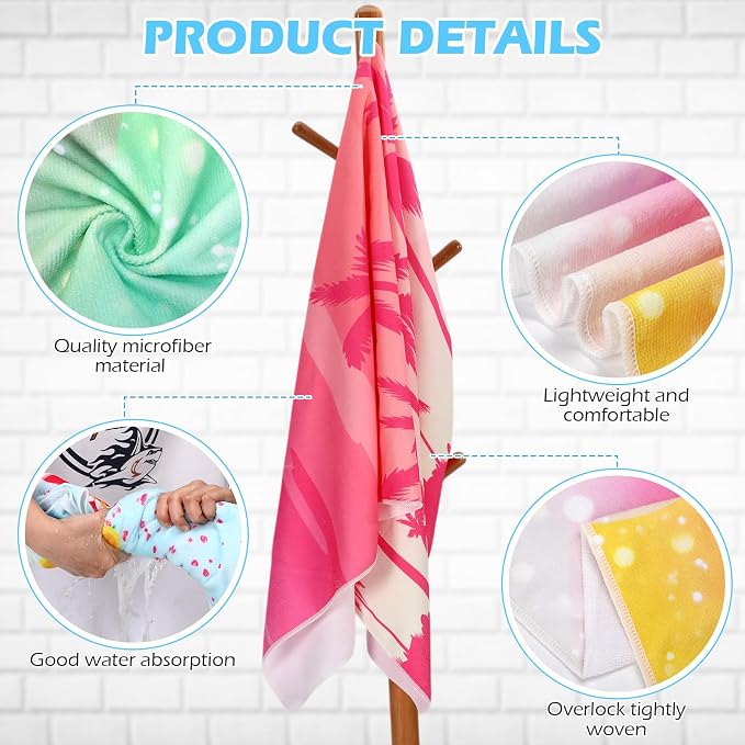 Newwiee 12 Pieces Large Microfiber Beach Towel Set Oversized 59 x 27.5 Inch Beach Pool Towel Bulk Quick Dry Lightweight Colorful Soft Absorbent for Adults Travel Swimming Supplies(Blue Unicorn) - Image 3