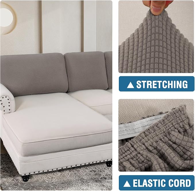 H.VERSAILTEX Backrest Cushion Covers Sectional Couch Back Cushion Covers for Sectional Sofa Set for Both Left/Right Couch (Back Only: 1 Chaise + 2 Sofa, Taupe) - Image 6