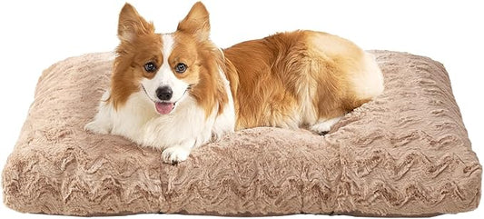 EHEYCIGA Washable Large Dog Bed for Crate 35x23 Inch, Kennel Pad for Dogs Up to 45 lbs, Plush and Comfy Pet Sleeping Mat, Camel by EHEYCIGA