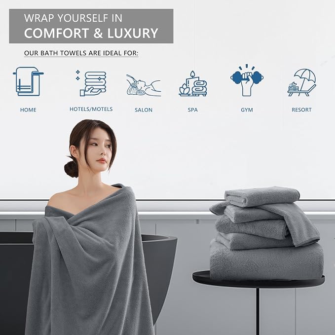 Premium Towel Set 2 Pack Hand Towel 16" x 31",Ultra Soft Highly Absorbent Hand Towel | Durable | Quick Dry | Multifunctional | Luxury Towel for Bathroom Hotel Kitchen Gym,Dark Grey - Image 5