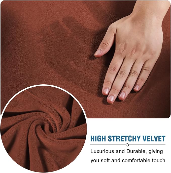 H.VERSAILTEX Modern Velvet Plush 4 Piece High Stretch Sofa Slipcover Sofa Cover Furniture Protector Form Fit Luxury Thick Velvet Sofa Cover for 3 Cushion Couch, Machine Washable (Sofa, Rust - Image 5