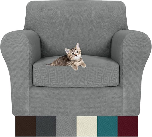 MAXIJIN 2 Piece Chair Covers Chair Slipcover with Arms, Sofa Chair Cover for Living Room Armchair Cover, Stretch Pet Dog Slip Cover for A Chair with 1 Cushion (31"-46", Light Gray) by MAXIJIN