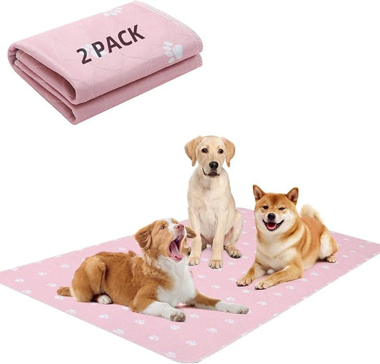 PUPTECK Washable Pee Pads for Dogs Dog Training Pads 2 Pack Pink 48x60 in | Reusable Puppy Potty Training Pads Whelping Mat Pet Food Feeding Mat Leakproof Fast Absorption Non-Slip for Couch, Crate by PUPTECK