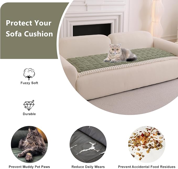 DREAMINGO Fuzzy Pet Couch Cover with Geometric Jacquard, Washable & Non-Slip Sofa Covers for 3 Cushion Couch, Plush Dog Bed Mat for Sofa Cushion Protector 27.6x70.9 Inch, Green - Image 3