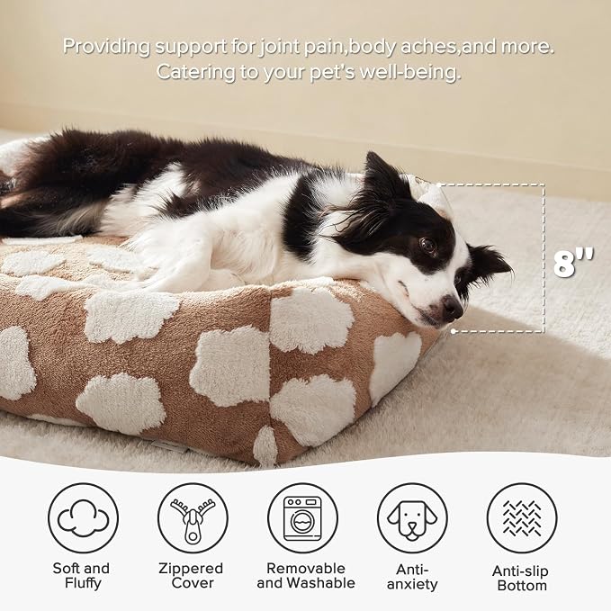 JOEJOY Medium Dog Bed Medium Size Dog, Rectangle Washable Orthopedic Pet Bed with Removable Zipper Cover, Cute Soft Calming Puppy Pet Bed with Jacquard Shaggy Plush & Non Skid Bottom - Image 2
