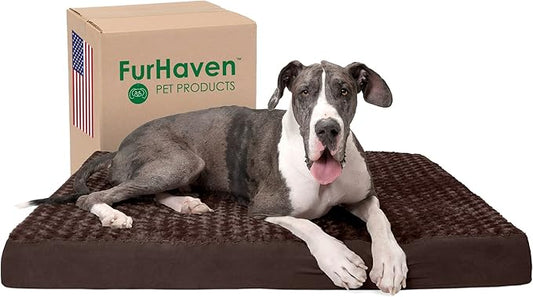 Furhaven Orthopedic Dog Bed for Large Dogs w/ Removable Washable Cover, For Dogs Up to 125 lbs - Ultra Plush Faux Fur & Suede Mattress - Chocolate, Jumbo Plus/XXL by FurHaven