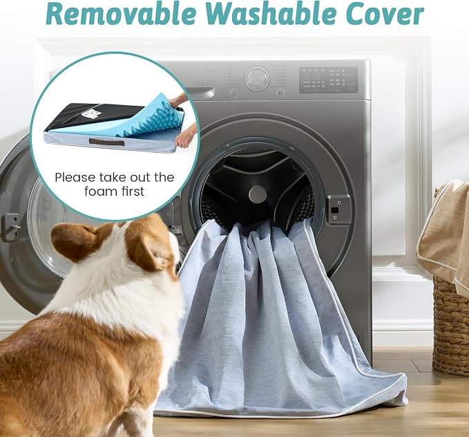 COZY KISS Cooling Orthopedic Dog Bed, Q-Max >0.5 Waterproof Egg Crate Foam Pet Bed with Removable Washable Cover, Non-Slip Dog Crate Bed 29x18x3 Inch,Light Blue - Image 7