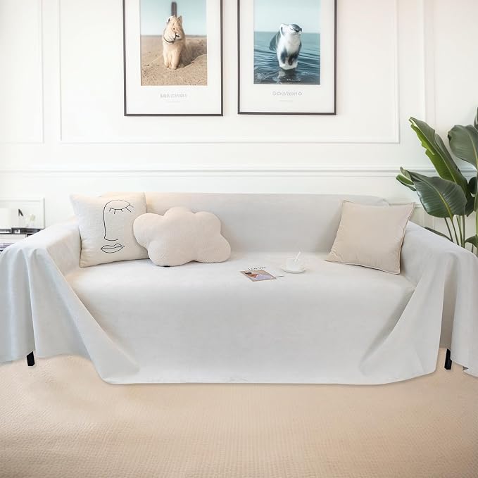 MINGPINHUIUS Sofa Cover Sectional Couch Covers: Chenille Textured Soft Loveseat Covers Non Slip 100% Waterproof Simple Couch Protector Pet-Friendly for Living Room (Ivory White,71 × 118in) - Image 9