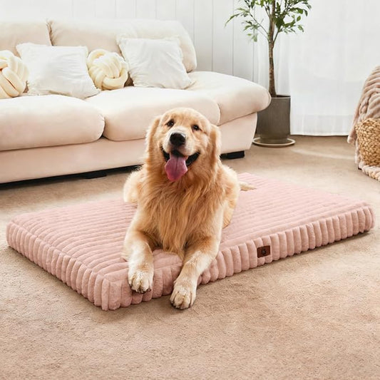 Large Orthopedic Dog Crate Bed with Waterproof Lining | Egg crate foam for joint support. Soft plush surface. Non-slip bottom. Removable & machine washable cover. OEKO-TEX certified by Cozila