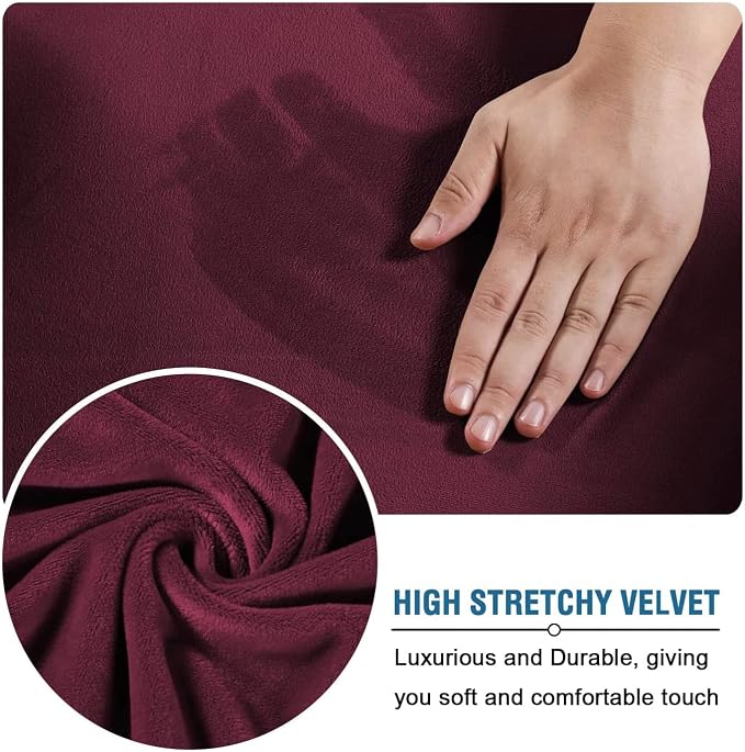 H.VERSAILTEX Real Velvet Plush 3 Piece Stretch Sofa Covers Couch Covers for 2 Cushion Couch Loveseat Covers Width Up to 72 Inch Feature Thick Soft Stay in Place (Medium Sofa, Burgundy) - Image 5