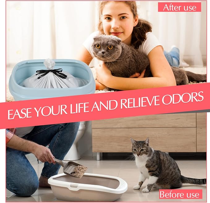 Jutom 42 Count Jumbo Sifting Cat Litter Bags 36 x 18 Inch Extra Large Thick Cat Litter Box Liners with Holes Disposable Thick Scratch Resistant Rubbish Bags Drawstring Rubbish Box Liners - Image 5