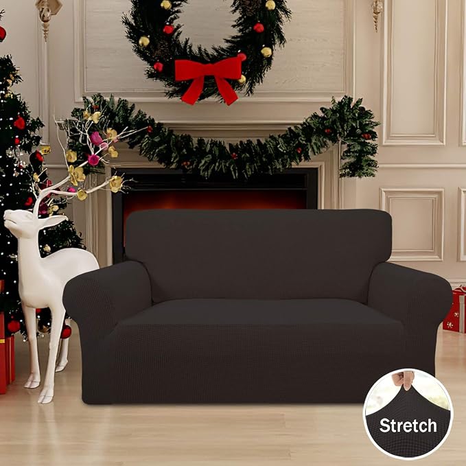 Easy-Going Stretch Loveseat Couch Covers Washable Chocolate | 1-Piece Loveseat Covers for 2 Cushion Couch Furniture Protector RV Sofa Slipcover Soft with Bottom for Kids Pets - Image 2