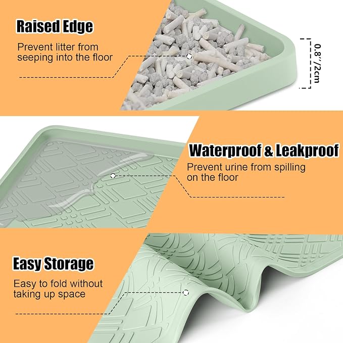 Silicone Cat Litter Mat 42" x 29" Cat Mat for Litter Box, Green | Extra Large Cat Litter Trapping Mat for Floor, Waterproof, Non-Slip Kitty Litter Box Mat with Raised Edge, Easy to Clean - Image 6