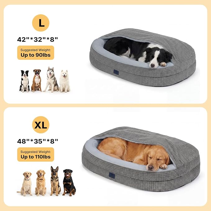 Veehoo 2-in-1 Dog Cave Bed with Cover, Covered Dog Bed for Large Dogs | Hooded blanket, supportive foam, removable washable cover, plush comfort, non-slip bottom - Image 4