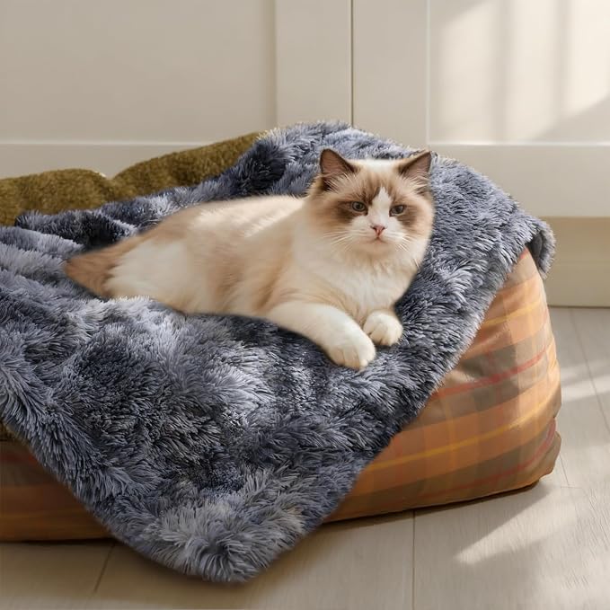 Luciphia Large Waterproof Dog Blanket Pet Washable Liquid Proof Furniture Protector Small Shaggy Plush Calming Long Faux Fur Bed Cover for Couch Cat Blankets for Kitten Doggy, Tie-dye Grey, 30" x 40" by luciphia