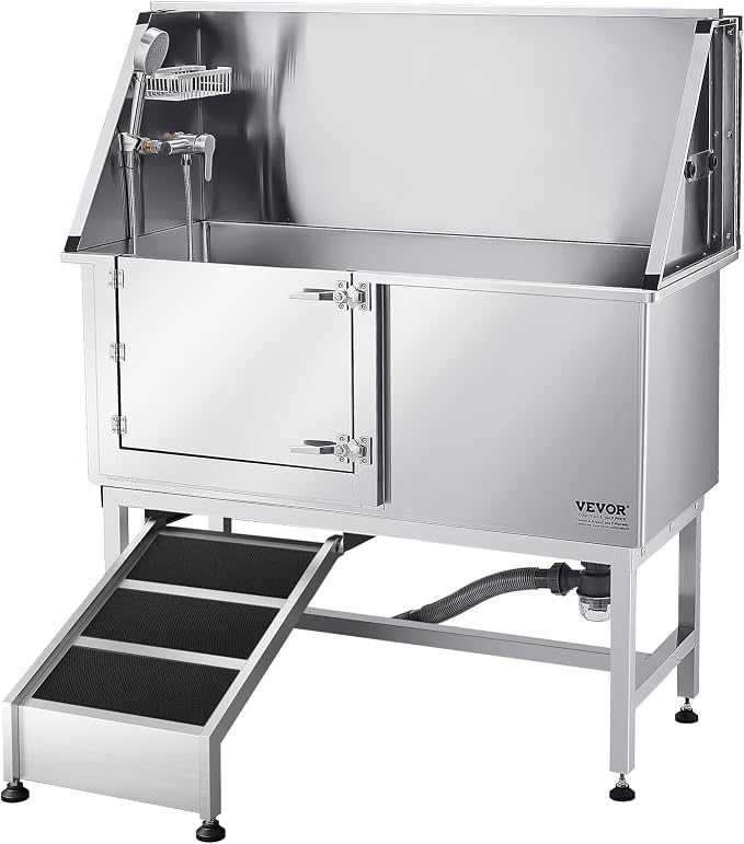 VEVOR Stainless Steel Dog Washing Station, 50 inch Pet Grooming Tub w/Ramp, PE Water Filter Board, Faucet & Showerhead & Soap Holder Dog Bathtub for Large & Medium & Small Pets (Left Door) - Image 11