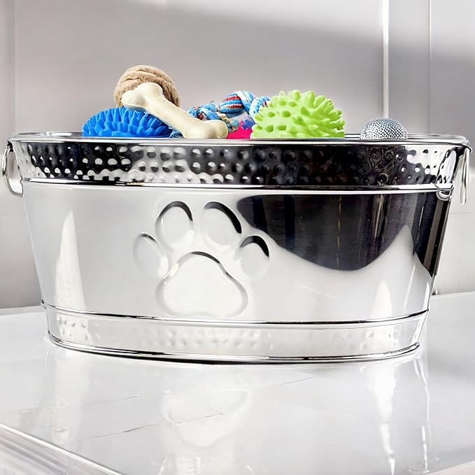 BREKX Steel Metal Pet Storage & Dog Toy Bin w/ Handles, Chew Proof | Dog Toy Box • Stainless Steel • Organizer - Image 5