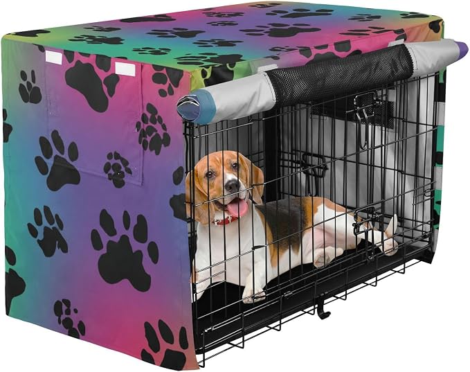 Dog Crate Cover Kennel Cover for Dog Cages Breathable for Wire Cage Indoor Outdoor Gradient Paw Prints and Trails - Image 2