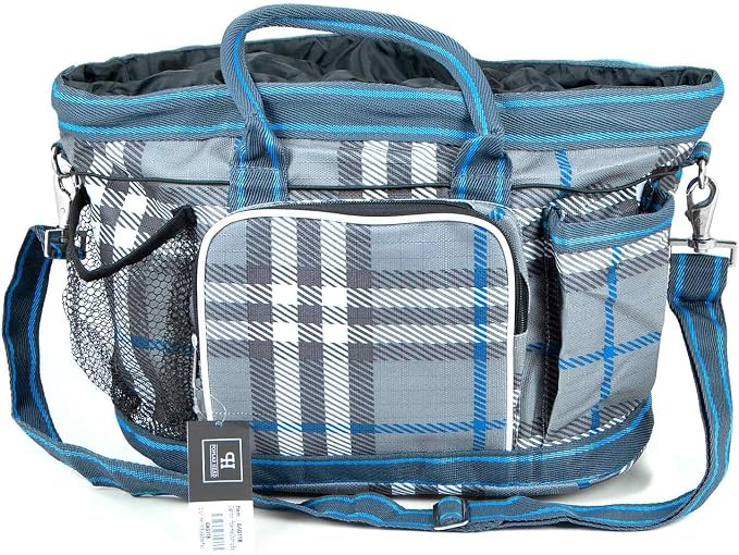 Jeffers Poplar Head Grooming Bag – Horse Grooming Organizer Tote with Pockets for Brushes, Tools, Clippers, Shampoo, Detangler – Stable Barn Kit Carrier for Horses, Pets, Hamilton Blue & Slate Plaid - Image 2
