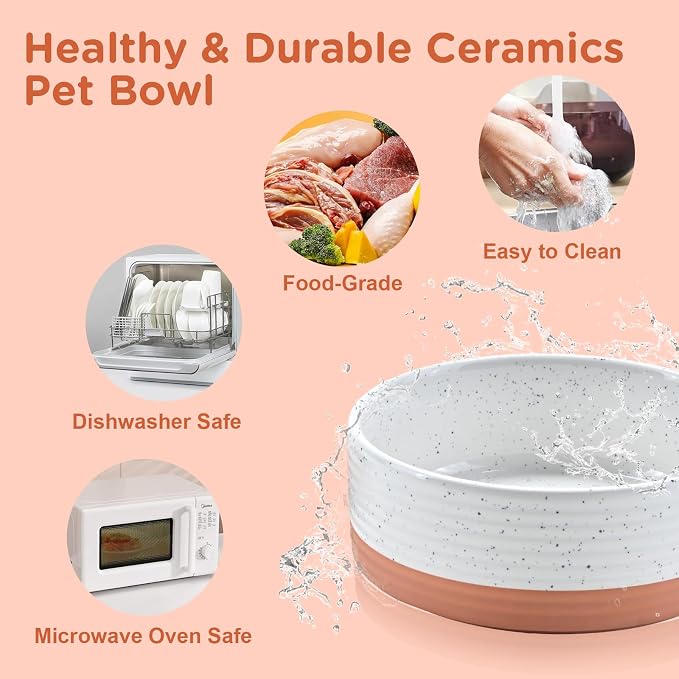 SPUNKYJUNKY Ceramic Dog and Cat Bowls 2 Pack, 5.1'' Dog and Cat Food Water Double Feeding Bowls Non-Slip for Cats and Puppy Small Sized Breed Microwave Dishwasher Safe - 13.5 OZ, 2pcs, Pattern White - Image 5