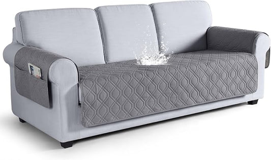 VANSOFY Waterproof Couch Cover for Pets, Light Gray, 67.3" | Non-Slip, Washable, Utility Pockets, Pet Friendly, Furniture Protector Slipcover for 3 Cushion Couch by VANSOFYFURNITURECOVERS