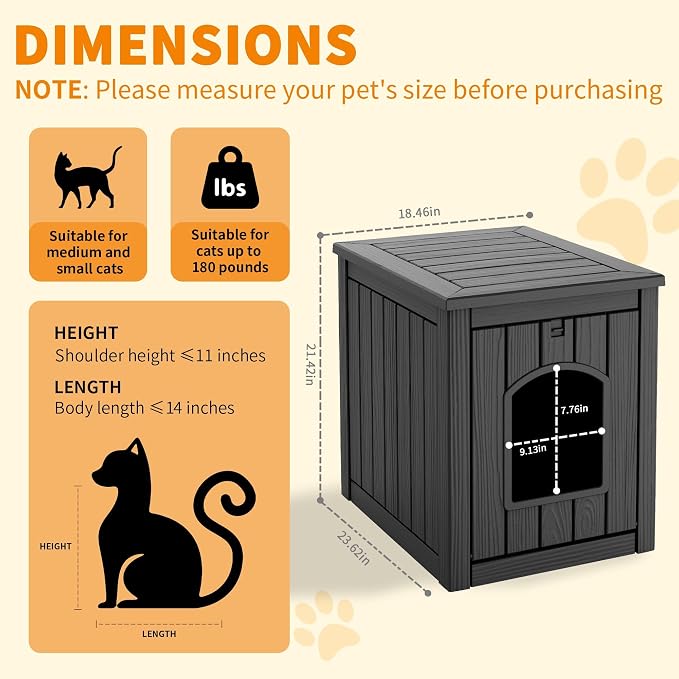Cat Litter Box Enclosure, Plastic Hidden Litter Box Side Table with Openable Front Door, Cat Box Enclosure Cabinet for Indoor & Outdoor Use, Weatherproof, Easy to Clean & Assemble, Black - Image 3