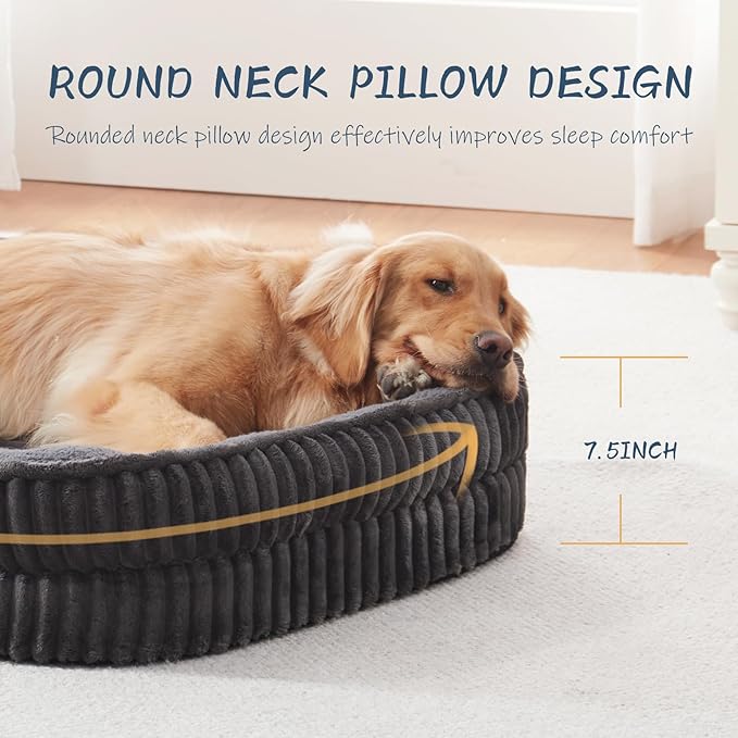 Orthopedic Dog Bed for Extra Large Dogs Breeds, High Density Egg Crate Foam Dog Sofa Beds,Oval Kennel Bed, Pet Couch Bed with Four Sided Bolster, Removable Washable Cover& Non-Slip Bottom - Image 4