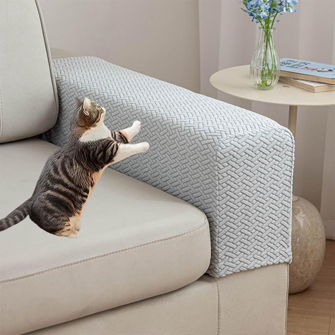 Couch Arm Covers Set of 2, Stretchable Sofa Armrest Protectors, Breathable Polyester Armchair Covers with Non-Slip Grip Design Furniture Protector (Light Gray, Medium (Set of 2)) by Unknown