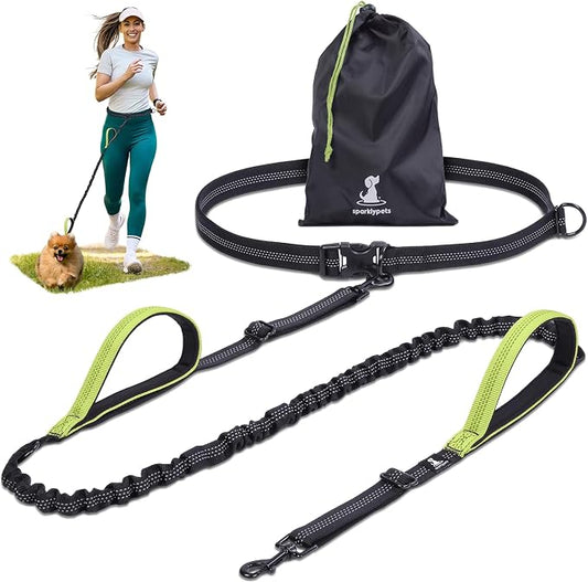 SparklyPets - Hands Free Dog Leash with Reflective Stitches - Waist Leash for Dog Walking, Hiking, Training, Jogging, Canicross, Running - for Small Dogs by SparklyPets
