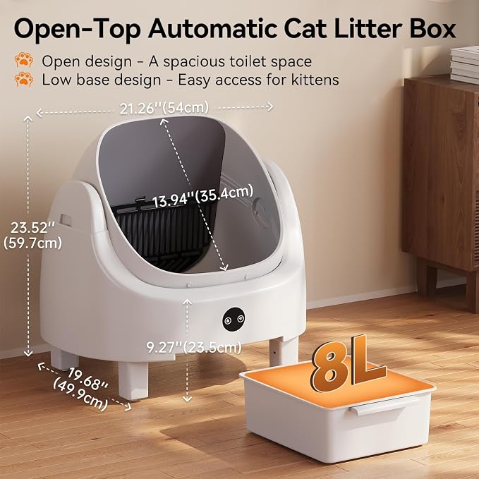 Automatic Litter Box App Control Self Cleaning Litter Box Odor Control＆Safety Protection for Multiple Cats with Garbage Bag, Cat Litter Mat and Fragrance Box, Ivory - Image 2