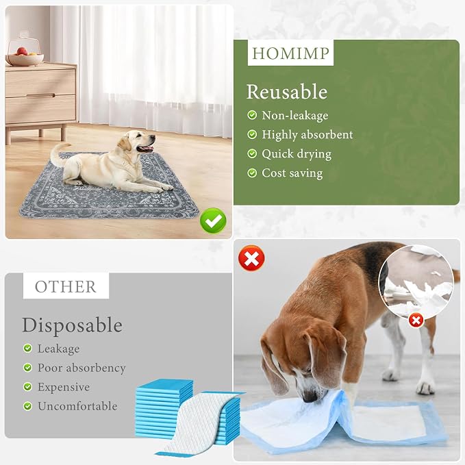 Homimp Washable Pee Pads for Dogs, 2 Pack Reusable Puppy Pads Waterproof, Absorbent and Leakproof Dog Pee Pads, Non Slip Puppy Training Pads, Pet Mat for Floor, Crate, Couch, Whelping,Grey, 18"x24" - Image 7