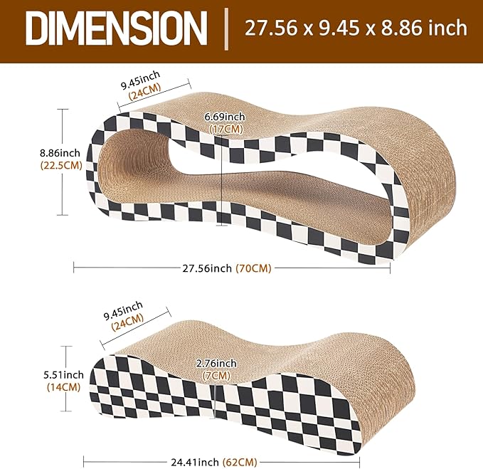 FluffyDream 2 in 1 Cat Scratcher Cardboard Lounge Bed, Cat Scratching Post, Durable Board Pads Prevents Furniture Damage,Large,Checkerboard - Image 2
