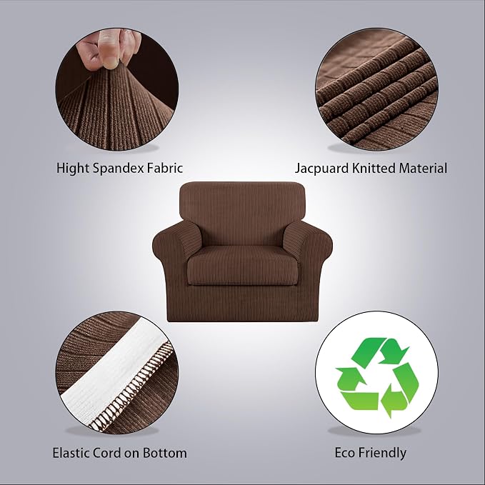 Armchair Cover Stretching Skid Resistance Couch Cover for Pets Washable, Thick and Durable Soft High Spandex Striped Pattern Sofa Covers, Form Fitted Chair Slipcover(Armchair, Chocolate) - Image 2