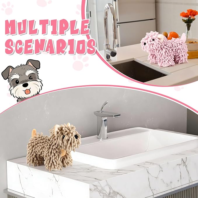 Tegeme 2 Pcs Chenille Dog Hand Towel Fuzzy Towel Absorbent Microfiber Soft for Bathroom Kitchen Washstand (Pink Brown,Standing Dog) - Image 7
