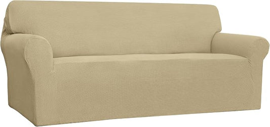 Easy-Going Stretch 4 Seater Oversized Sofa Couch Cover Beige | 1-Piece Extra X-large Sofa Cover Furniture Protector Couch Soft with Bottom for Kids, Spandex Jacquard by Easy-Going