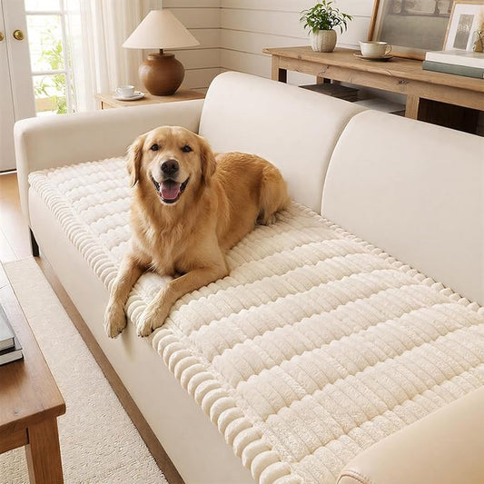 decorUhome Couch Cover for Dogs, Non Slip Fuzzy Thick Pet Sofa Protector | Pet Friendly, Machine Washable, Fits 3-Cushion Sofa, Protects Against Pet Hair & Daily Messes, White, 27.6" x 70.9" by decorUhome