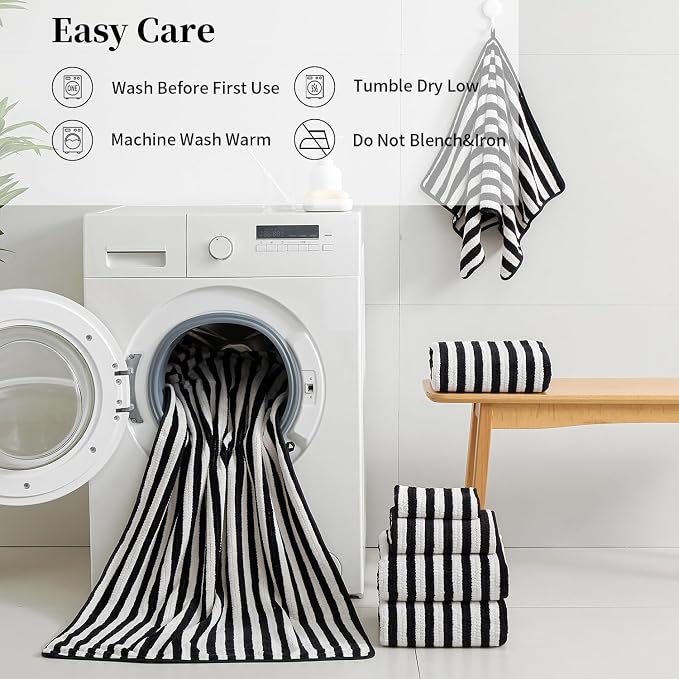 18-Piece Microfiber Bath Towels Set - 6 Bath Sheet, 6 Hand Towels, 6 Washcloths, Soft, Highly Absorbent Bathroom Towel, Quick Dry & Less Lint Shower towel for Bathroom, Hotel, Spa, Dorm-Black White - Image 6