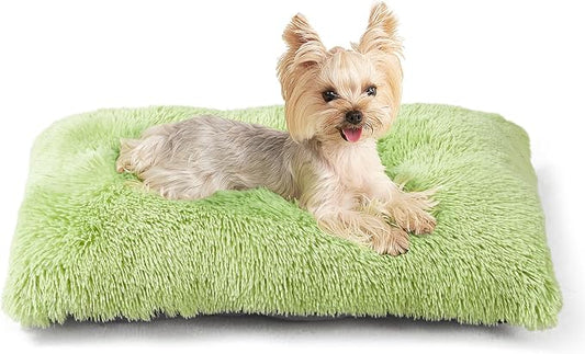 EHEYCIGA Fluffy Dog Crate Bed for Small Dogs, Plush Crate Pad, Green | Calming Anti Anxiety Small Dog Bed, Washable Soft Warm Faux Fur Crate Mat with Non-Slip Bottom by EHEYCIGA