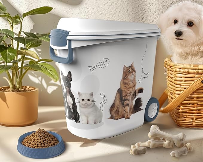 DRATO Pet Food Storage Container with Wheels Resin 30LB Capacity Dog Food Container with Slow Feeder Bowl and Scoop Easy to Move to Keep Food Fresh for Dogs, Cats, Birds - Image 7