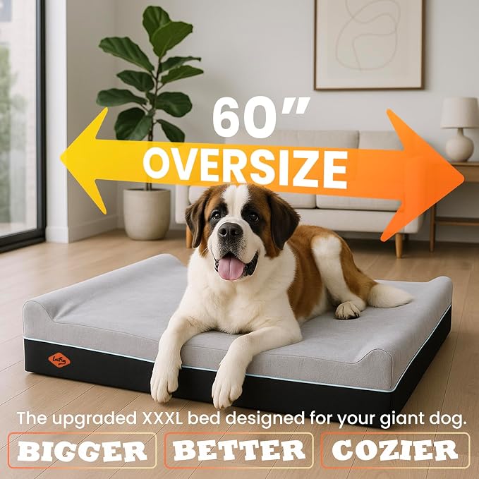 Laifug Orthopedic Memory Foam Extra Large Dog Bed Pillow(60"x48"x10", Slate Grey) Durable Water Proof Liner & Removable Washable Cover & Smart Design - Image 3