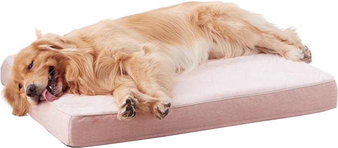 WATANIYA PET Memory Foam Orthopedic Large Dog Bed, Washable Dog Bed for Crate with Cooling Gel Mattress, Waterproof Liner and Plush Removable Cover for Extra Large Dogs (Pink) by WATANIYAPET