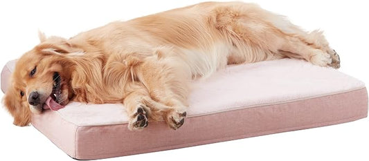 WATANIYA PET Memory Foam Orthopedic Large Dog Bed, Washable Dog Bed for Crate with Cooling Gel Mattress, Waterproof Liner and Plush Removable Cover for Extra Large Dogs (Pink) by WATANIYAPET